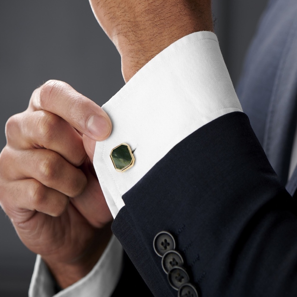 Swank Octagonal Mother of Pearl Gold Bar Shirt Pin